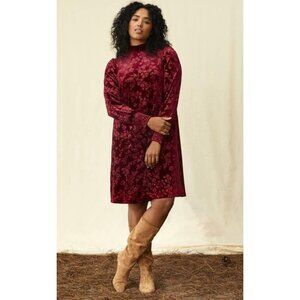 Matilda Jane Just Imagine Melanie Dress Women Large Red Velour Floral‎ Mini
